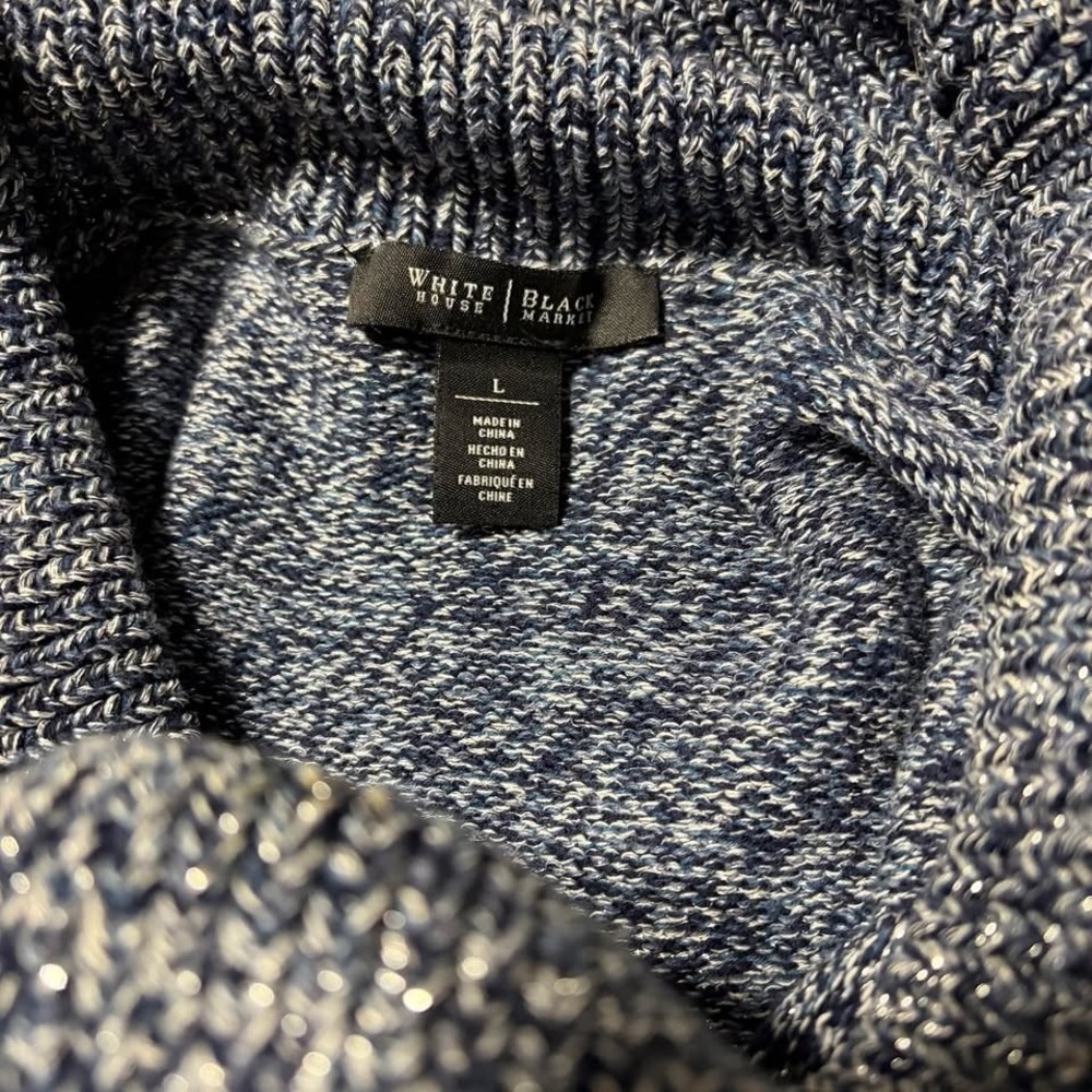 White House Black Market L Marled Knit Cowl Neck Sweater Blue Side Slits - Picture 3 of 8